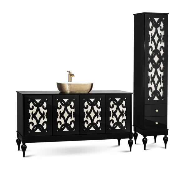 Zestaw stylowych mebli łazienkowych Verona - komoda łazienkowa 180 cm i witryna łazienkowa 48 cm