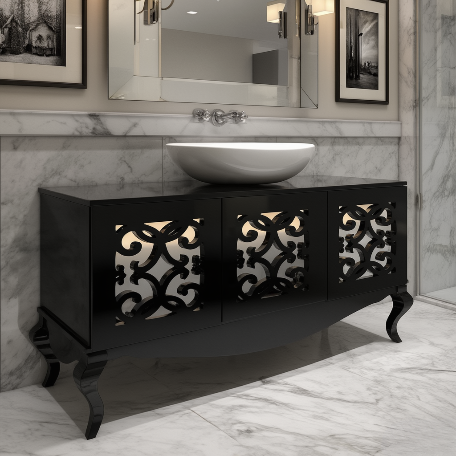 Komoda szafka łazienkowa glamour pod umywalkę Verona 150cm ażurowe fronty - obrazek 5