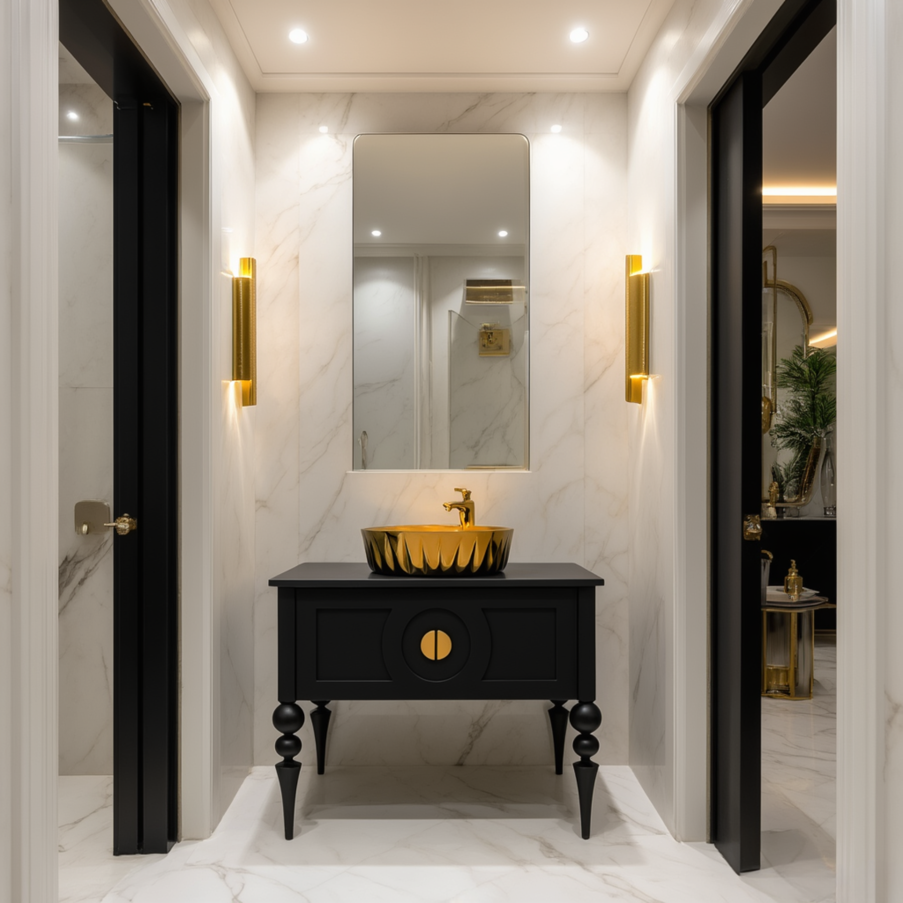 Elegancka szafka komoda łazienkowa matowa czarna Klara 100cm, lakierowana, styl glamour - obrazek 5