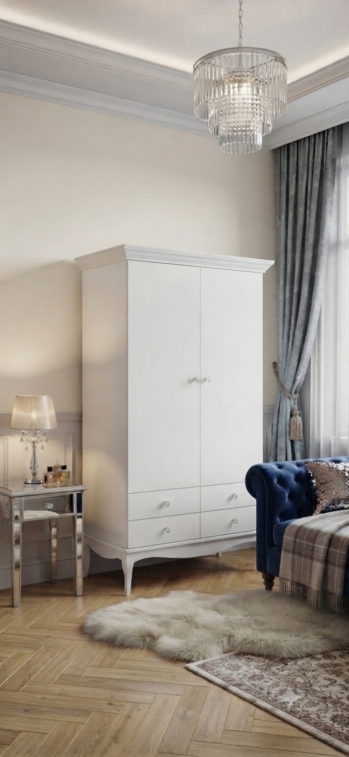Szafa dwudrzwiowa 120cm glamour, 4 szuflady biała